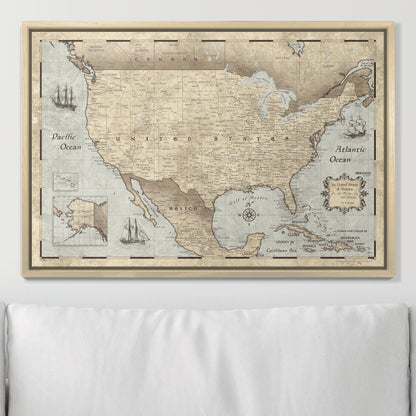 Push Pin USA Map: Rustic Vintage (Pins Included)