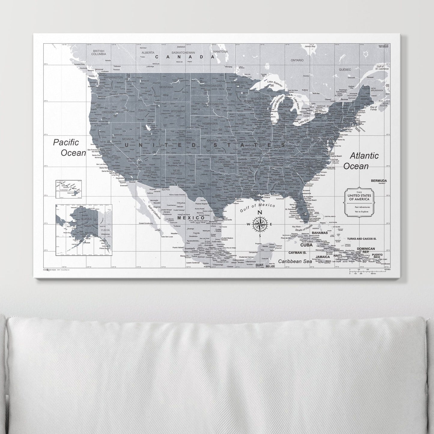 Push Pin USA Map: Dark Grey (Pins Included)