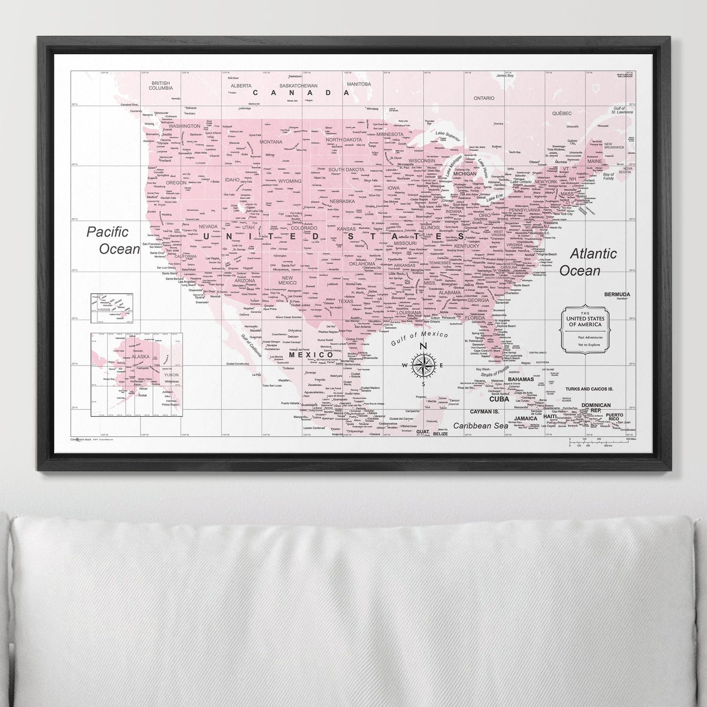 Push Pin USA Map: Pink (Pins Included)