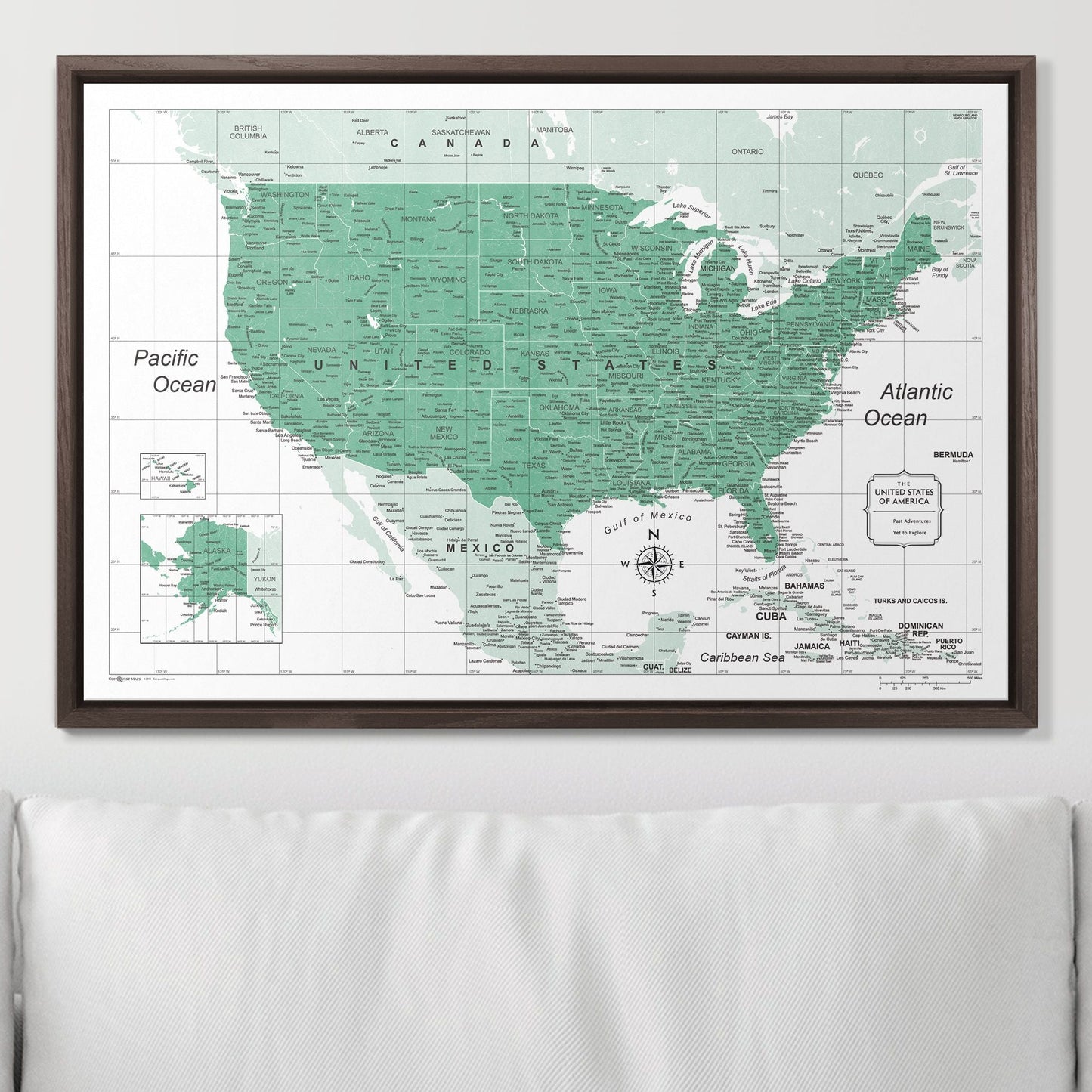 Push Pin USA Map: Green (Pins Included)