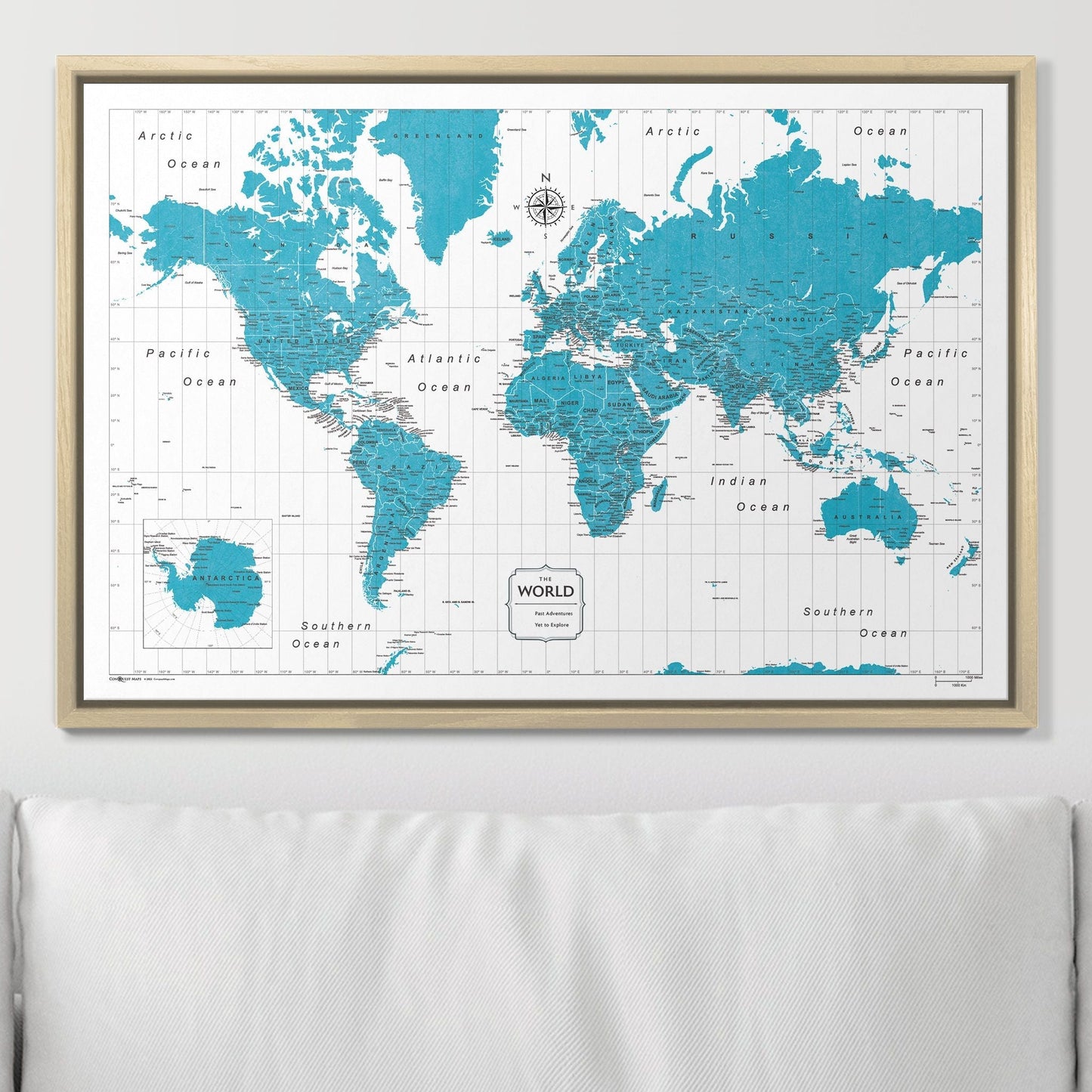 Push Pin World Map: Teal (Pins Included)