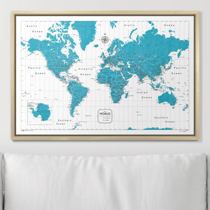 Push Pin World Map: Teal (Pins Included)