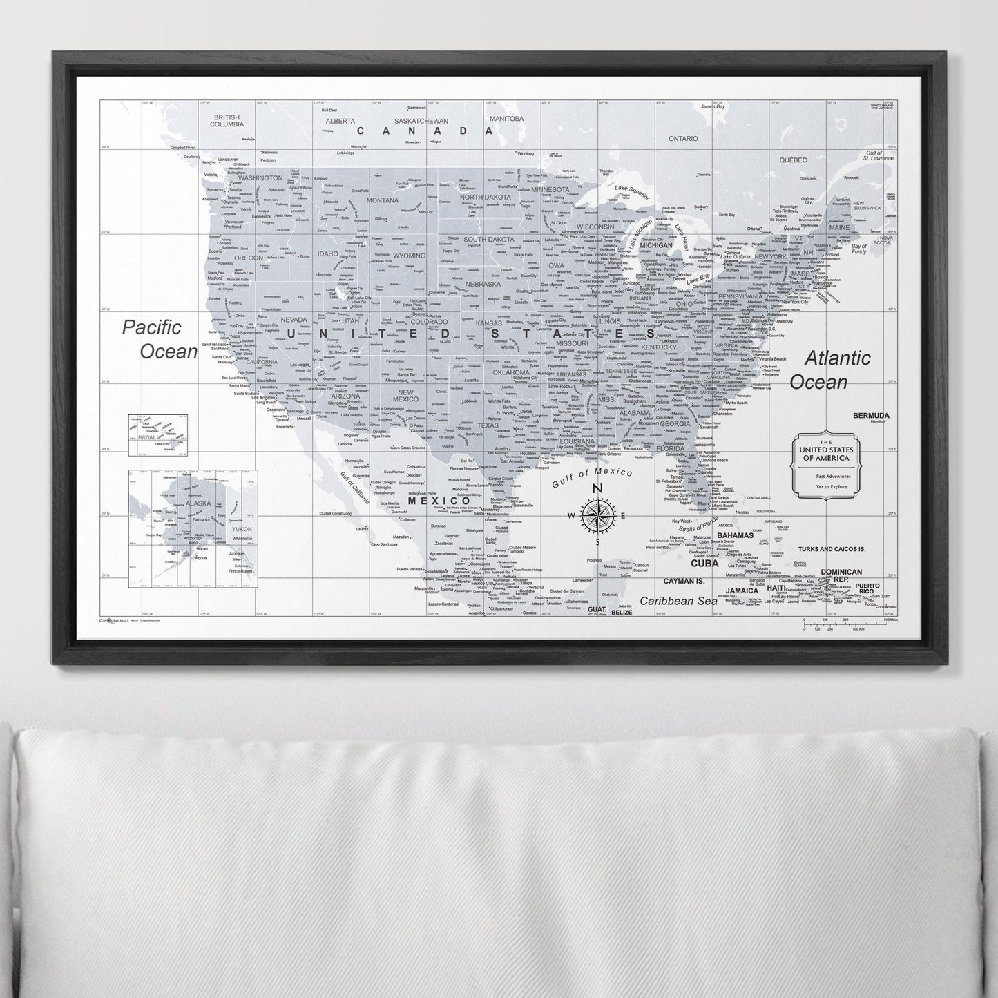 Push Pin USA Map: Light Grey (Pins Included)