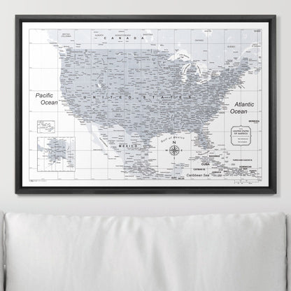 Push Pin USA Map: Light Grey (Pins Included)