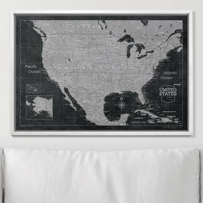 Push Pin USA Map: Modern Slate (Pins Included)