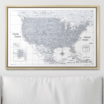 Push Pin USA Map: Light Grey (Pins Included)