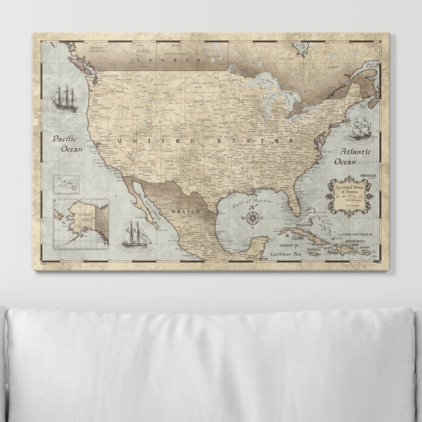 Push Pin USA Map: Rustic Vintage (Pins Included)
