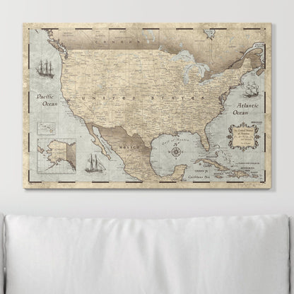 Push Pin USA Map: Rustic Vintage (Pins Included)