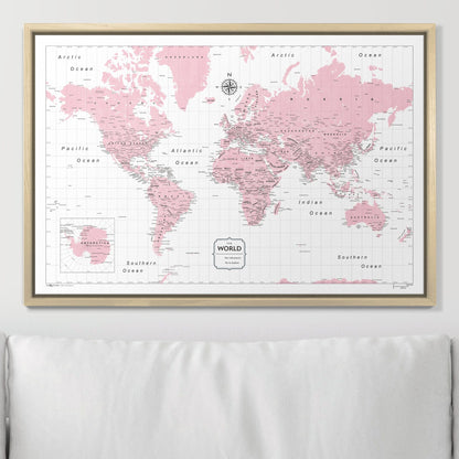 Push Pin World Map: Pink (Pins Included)
