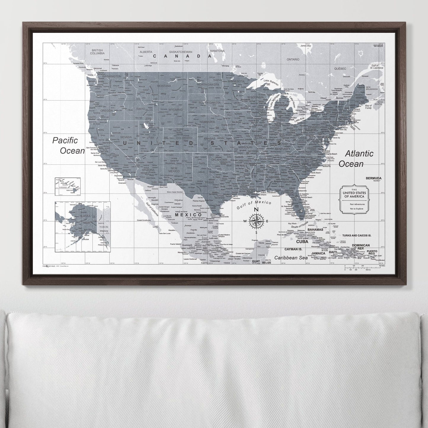 Push Pin USA Map: Dark Grey (Pins Included)