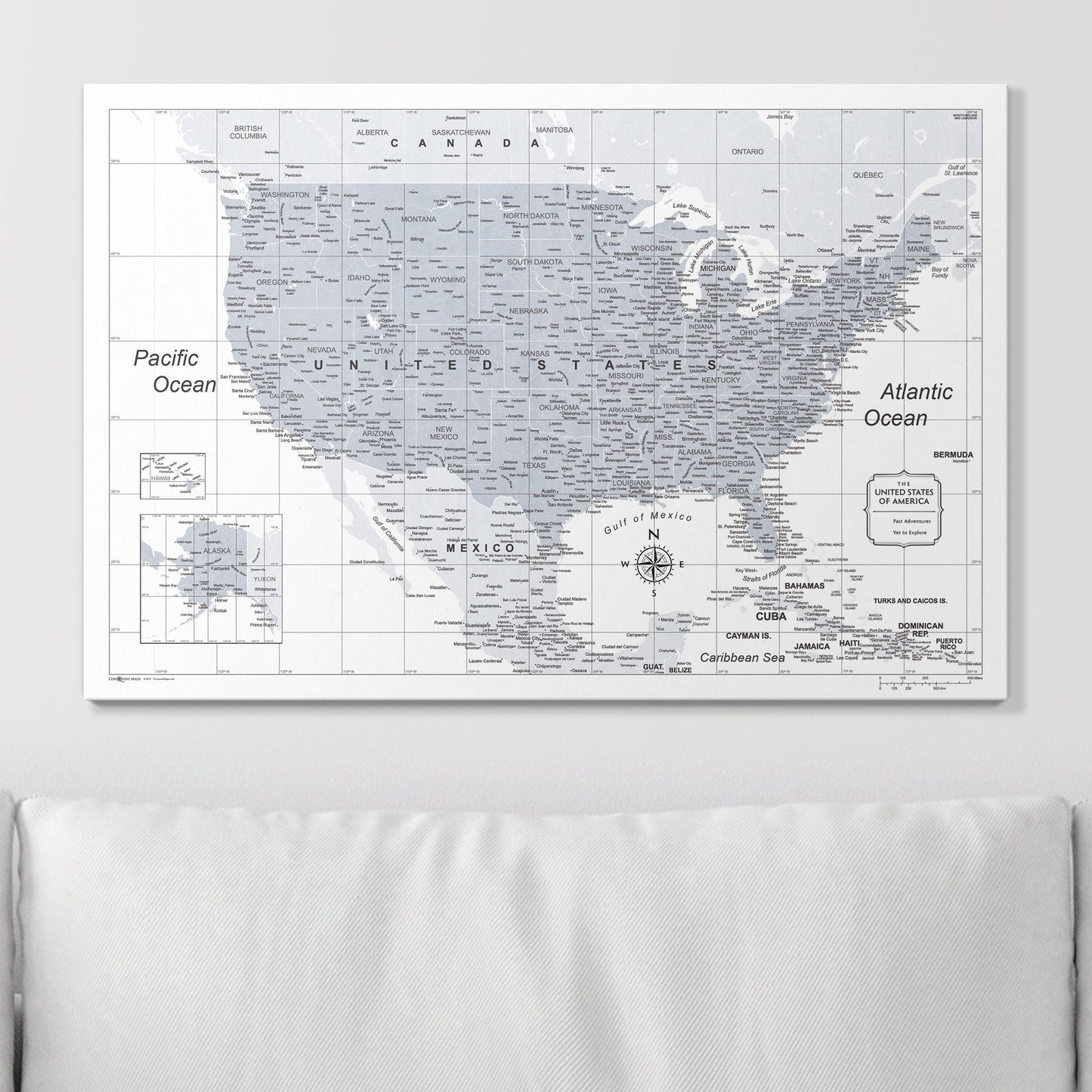 Push Pin USA Map: Light Grey (Pins Included)