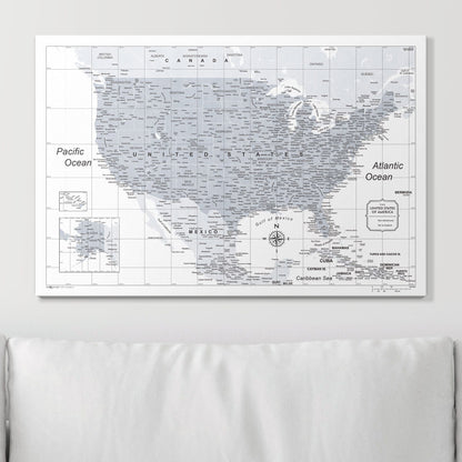 Push Pin USA Map: Light Grey (Pins Included)