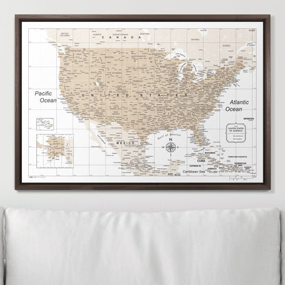 Push Pin USA Map: Light Brown (Pins Included)