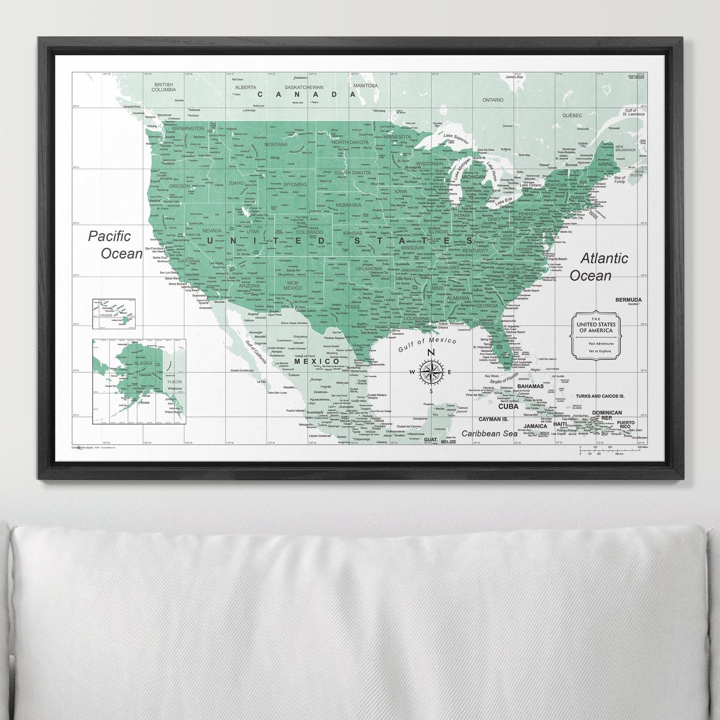 Push Pin USA Map: Green (Pins Included)