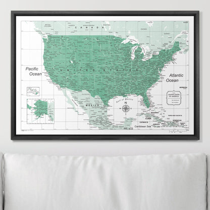 Push Pin USA Map: Green (Pins Included)