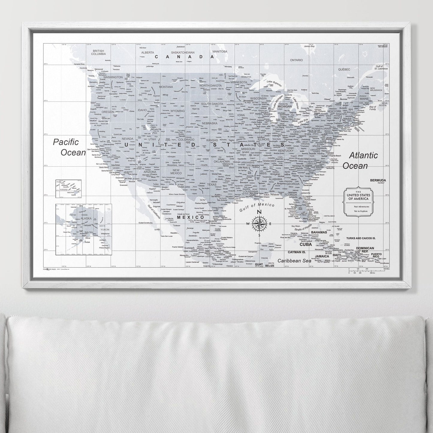 Push Pin USA Map: Light Grey (Pins Included)