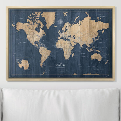 Push Pin World Map: Deep-Sea (Pins Included)