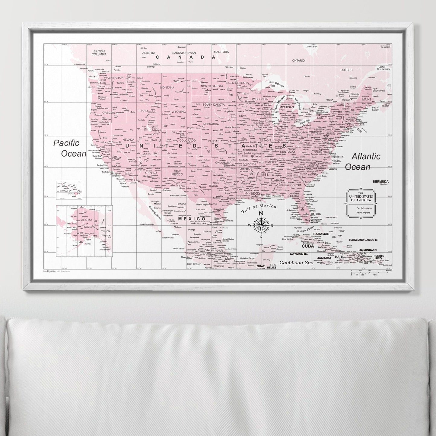 Push Pin USA Map: Pink (Pins Included)