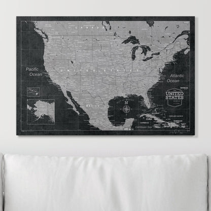 Push Pin USA Map: Modern Slate (Pins Included)