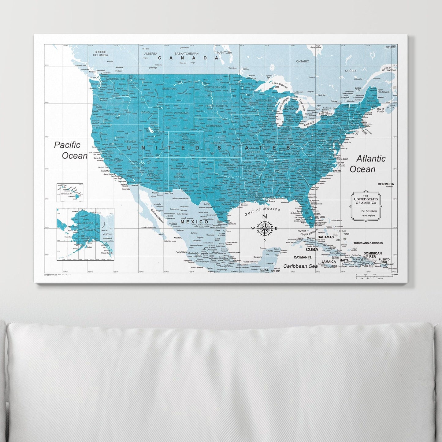Push Pin USA Map: Teal (Pins Included)