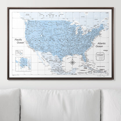 Push Pin USA Map: Light Blue (Pins Included)