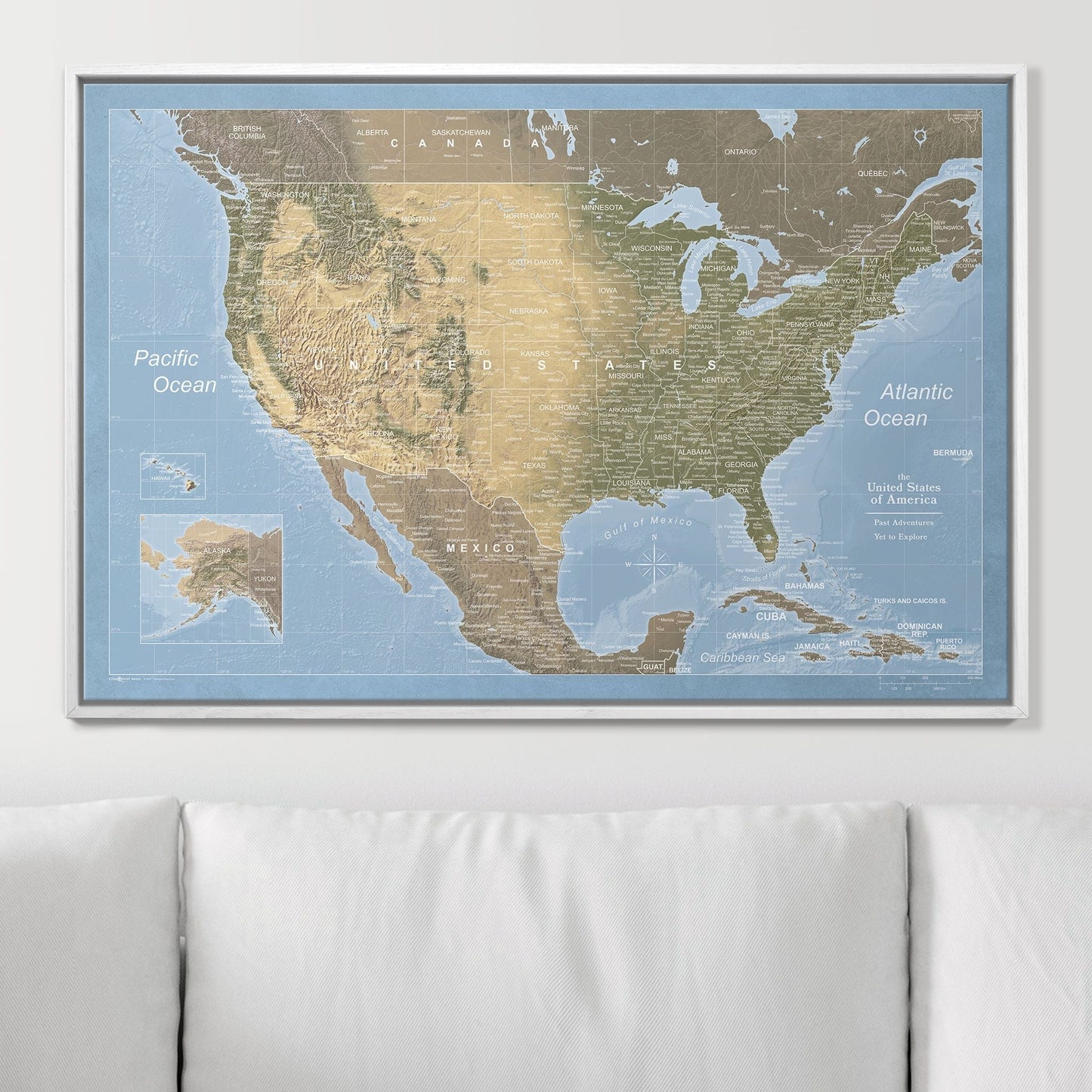 Push Pin USA Map: Natural Earth (Pins Included)