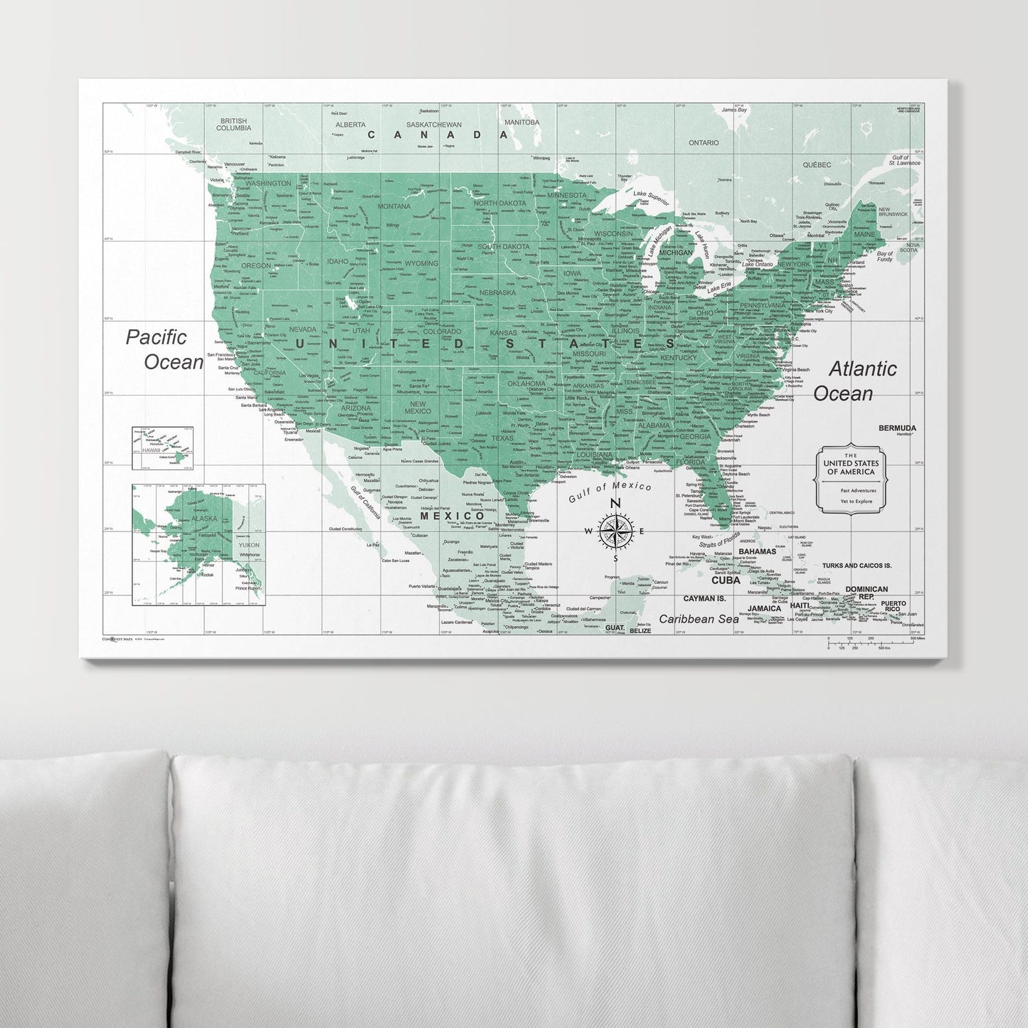 Push Pin USA Map: Green (Pins Included)