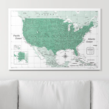 Push Pin USA Map: Green (Pins Included)