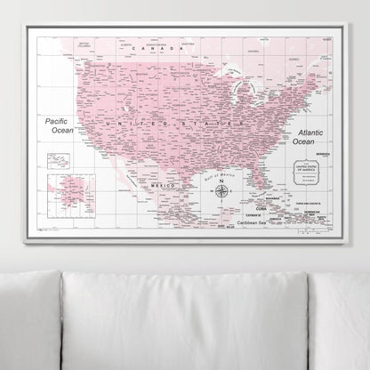 Push Pin USA Map: Pink (Pins Included)