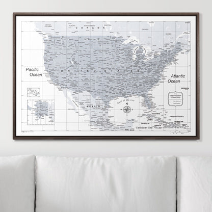 Push Pin USA Map: Light Grey (Pins Included)