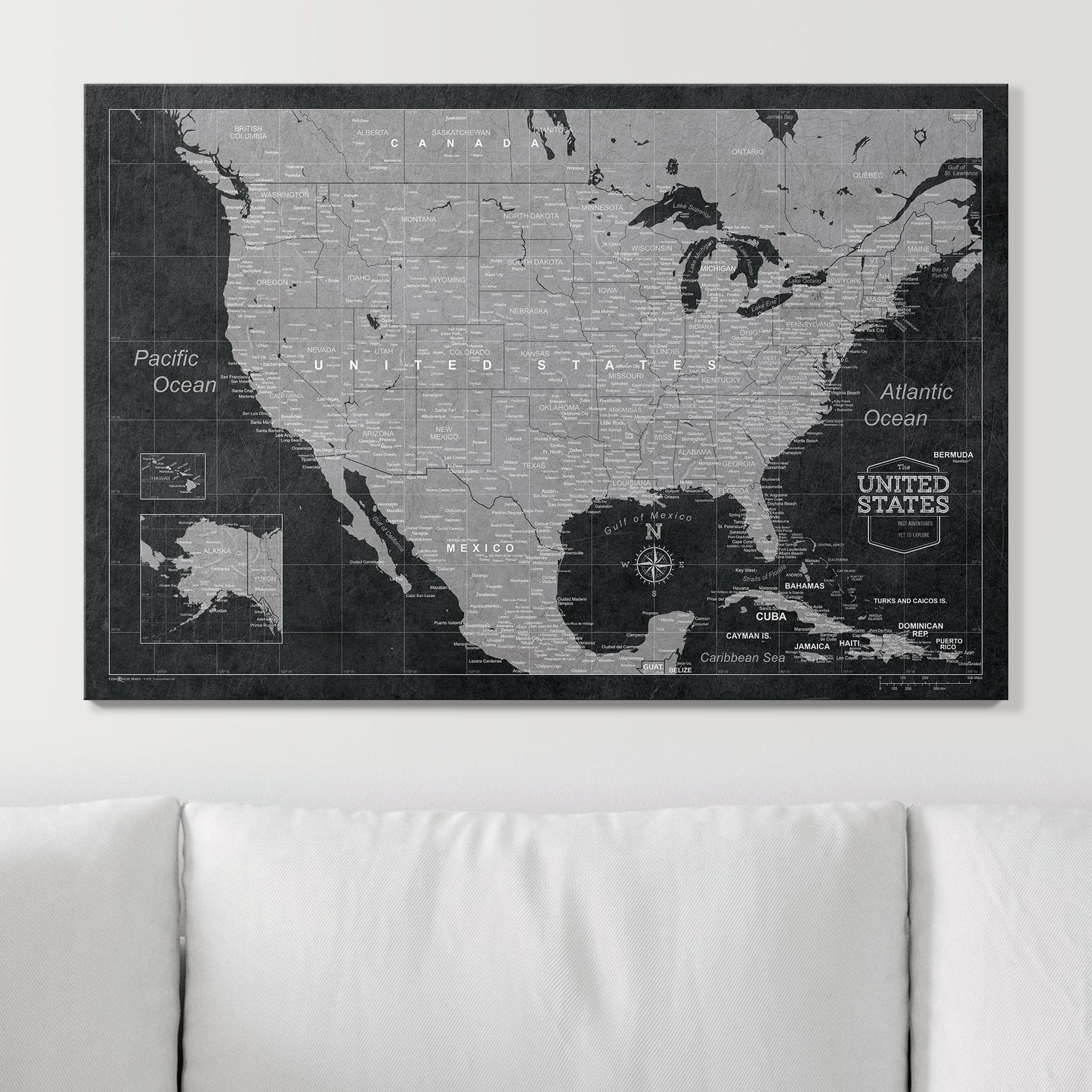 Push Pin USA Map: Modern Slate (Pins Included)