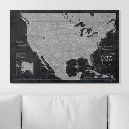 Push Pin USA Map: Modern Slate (Pins Included)