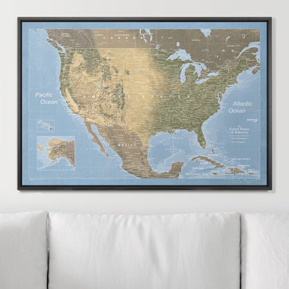 Push Pin USA Map: Natural Earth (Pins Included)