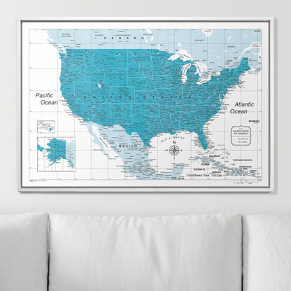 Push Pin USA Map: Teal (Pins Included)