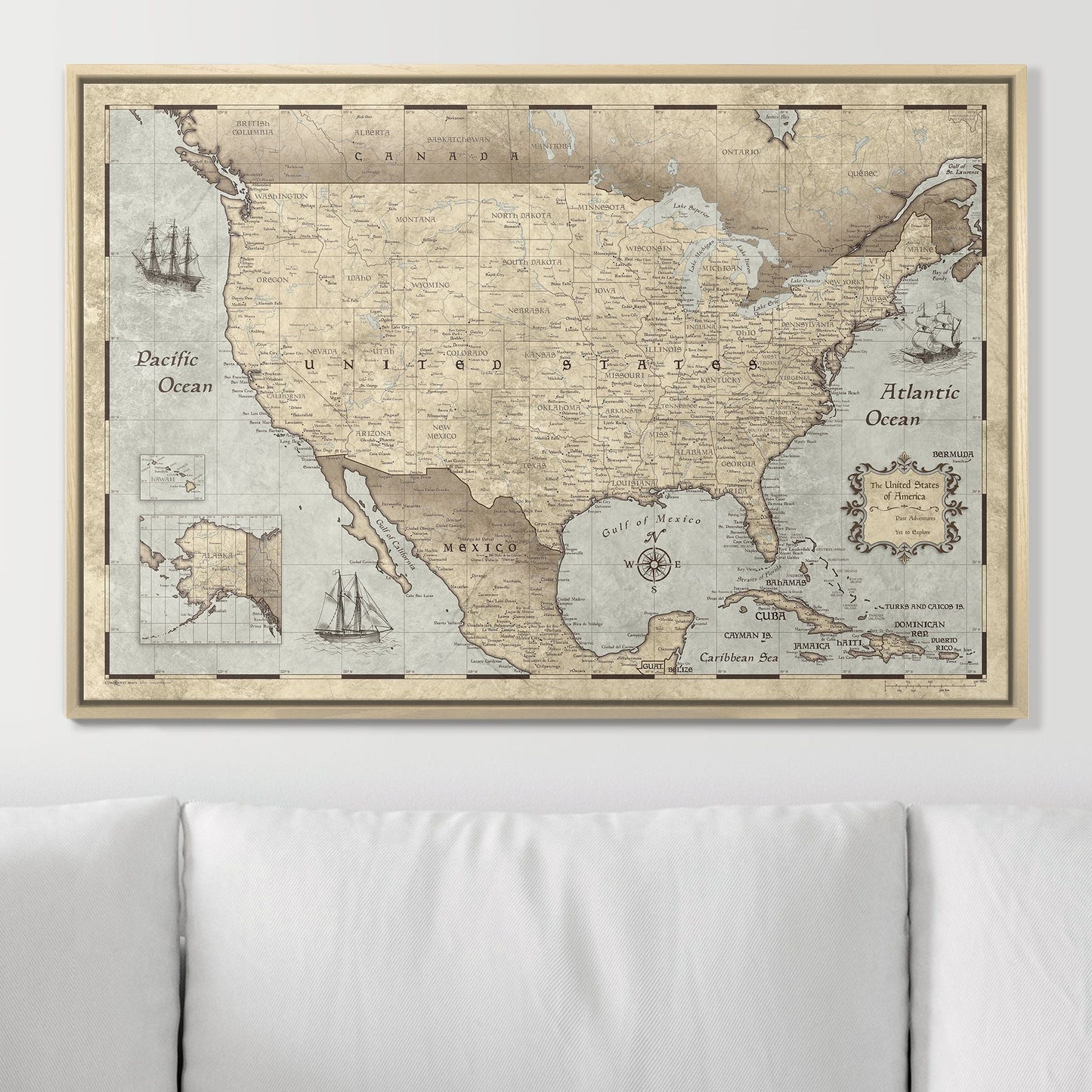 Push Pin USA Map: Rustic Vintage (Pins Included)