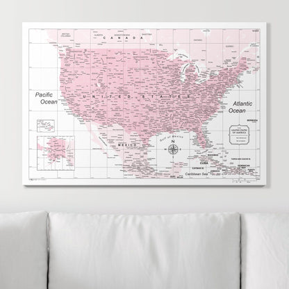Push Pin USA Map: Pink (Pins Included)