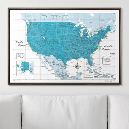 Push Pin USA Map: Teal (Pins Included)