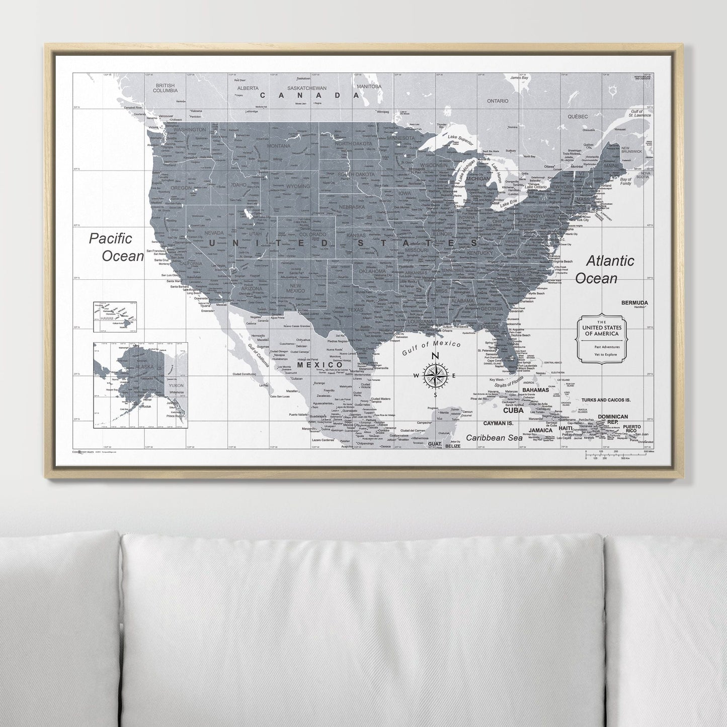 Push Pin USA Map: Dark Grey (Pins Included)
