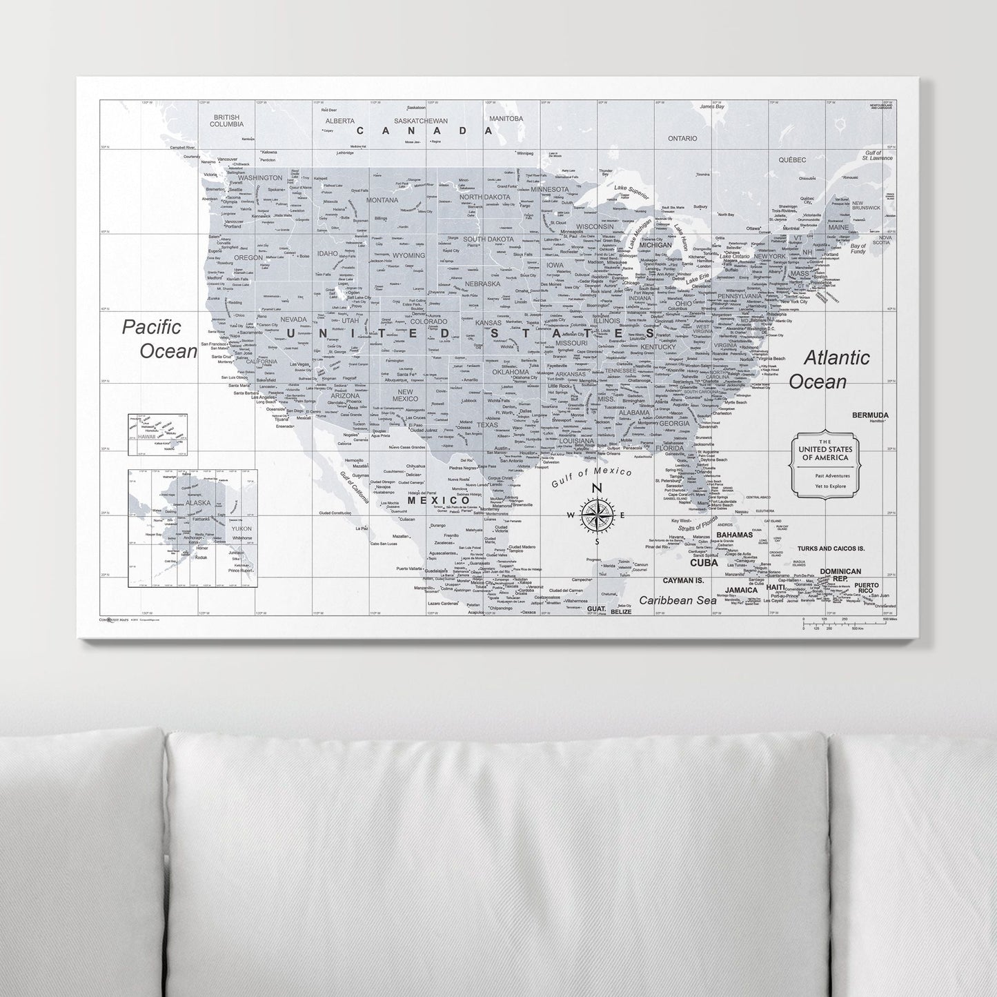 Push Pin USA Map: Light Grey (Pins Included)
