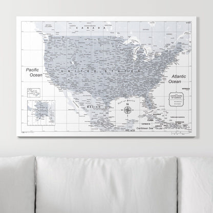 Push Pin USA Map: Light Grey (Pins Included)