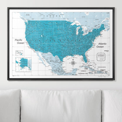 Push Pin USA Map: Teal (Pins Included)