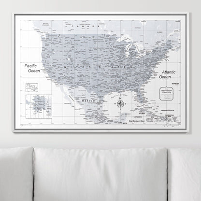 Push Pin USA Map: Light Grey (Pins Included)