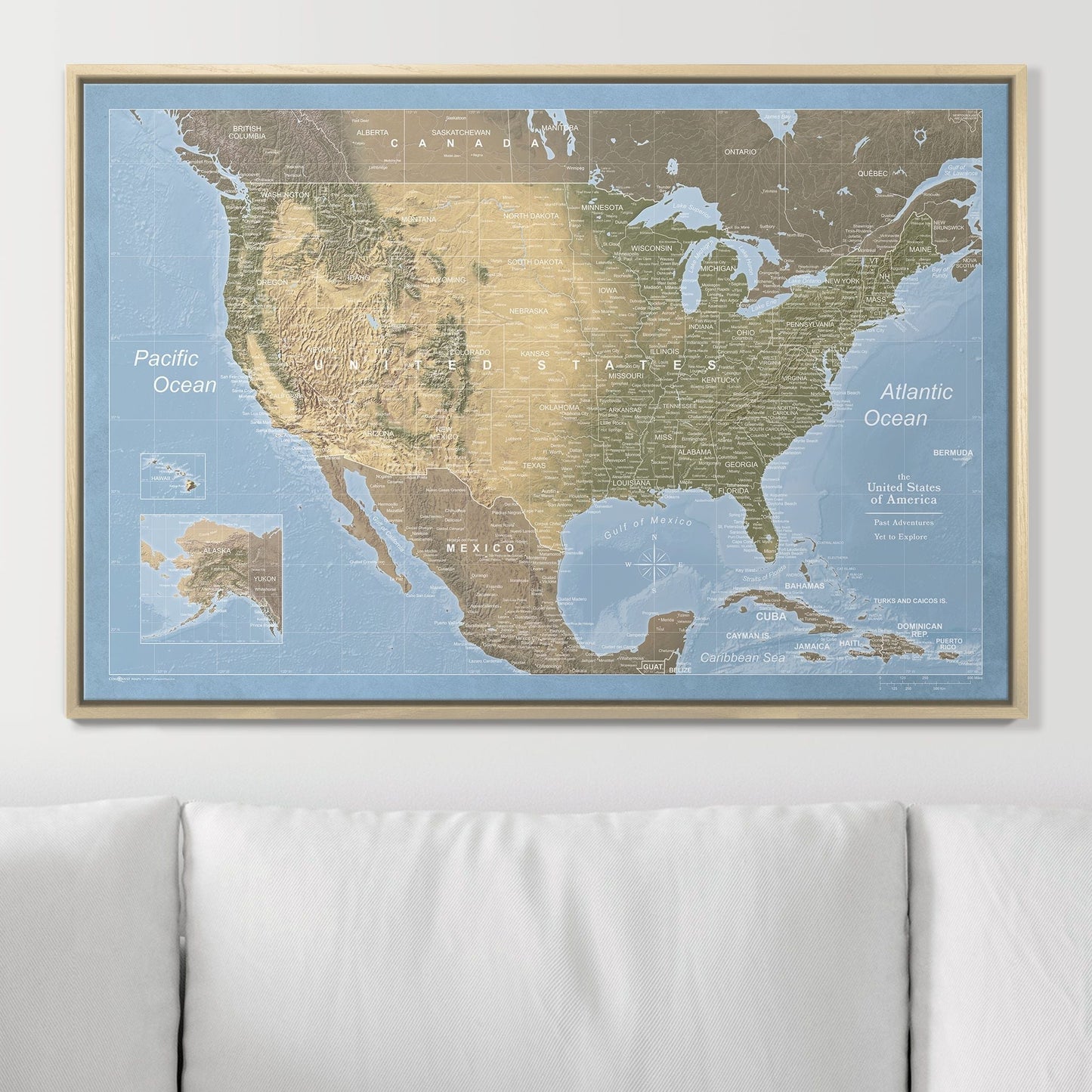 Push Pin USA Map: Natural Earth (Pins Included)