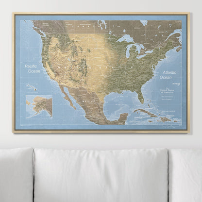 Push Pin USA Map: Natural Earth (Pins Included)