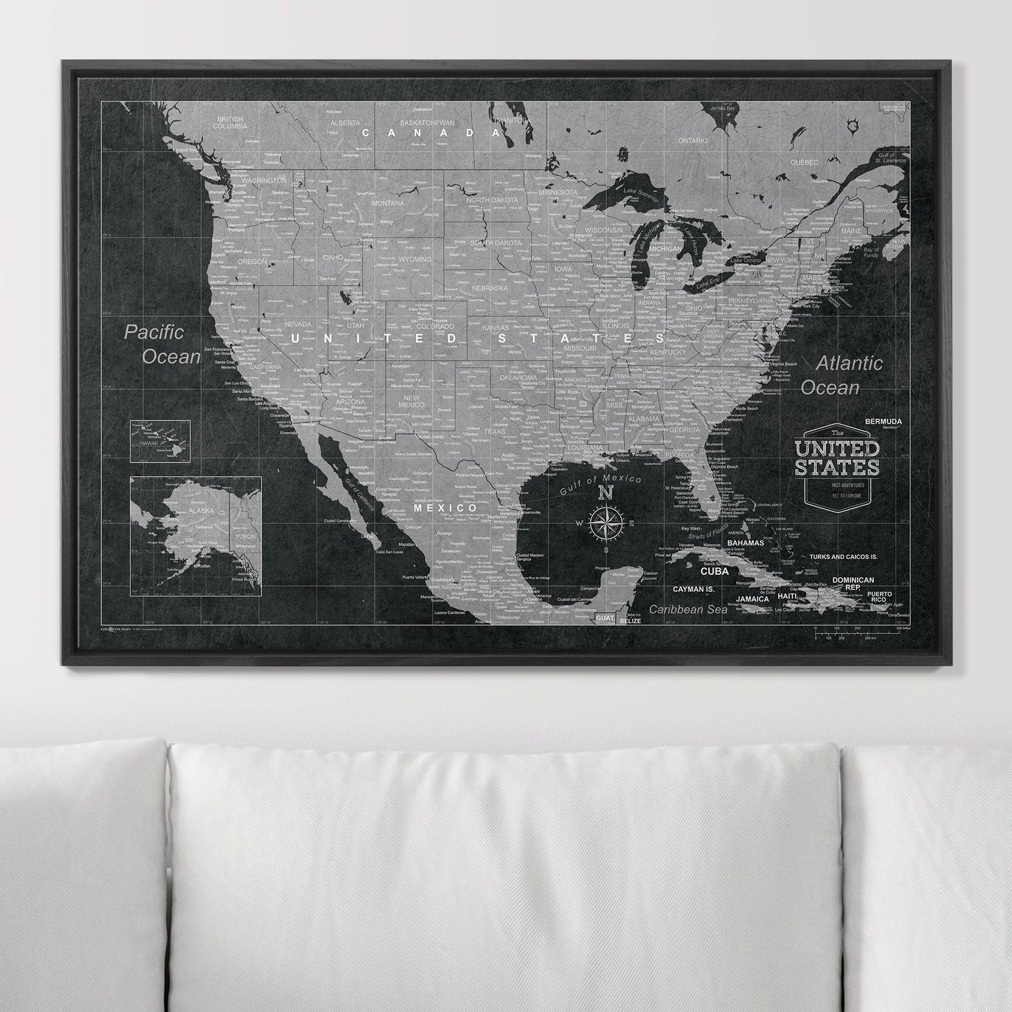 Push Pin USA Map: Modern Slate (Pins Included)