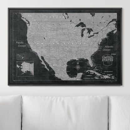 Push Pin USA Map: Modern Slate (Pins Included)