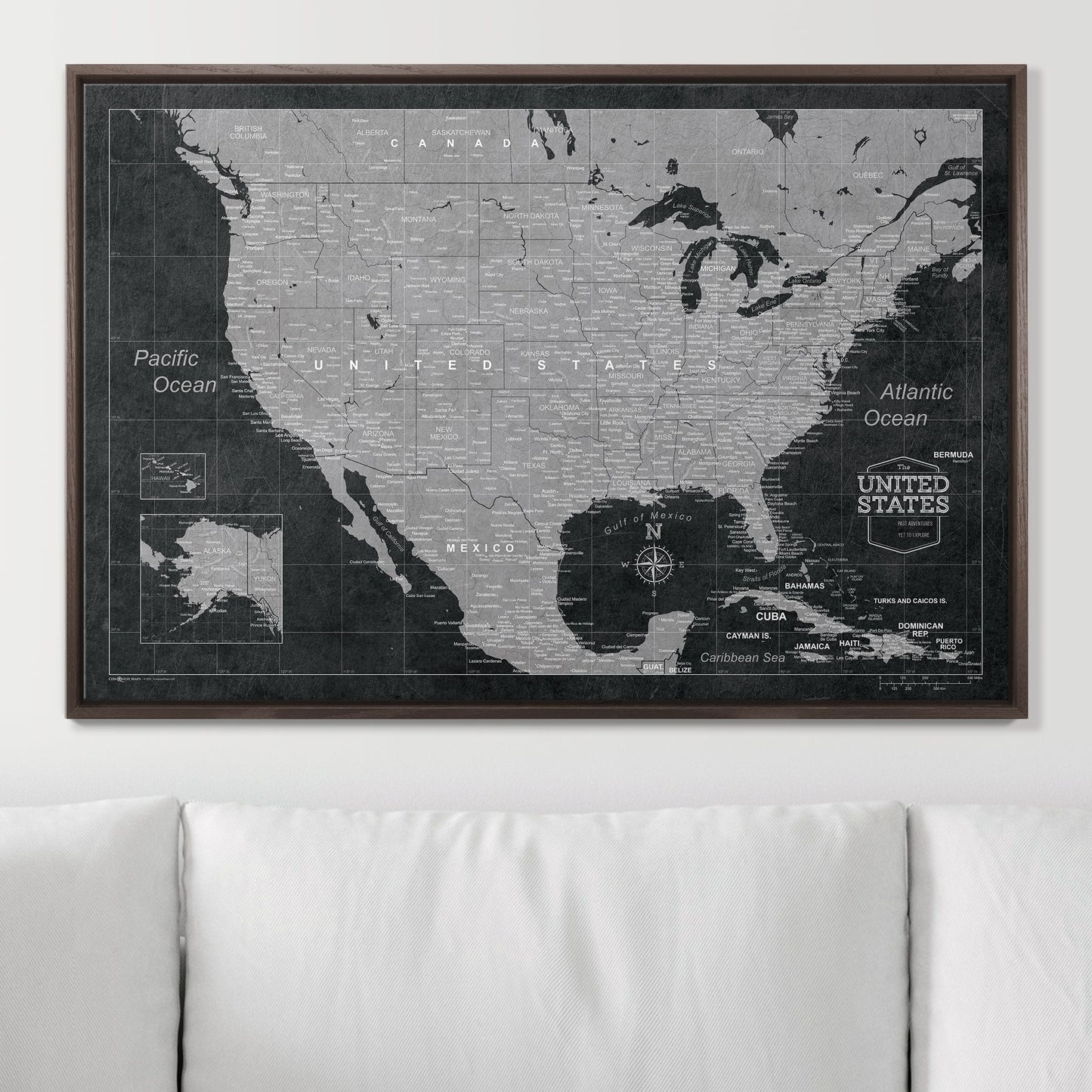 Push Pin USA Map: Modern Slate (Pins Included)