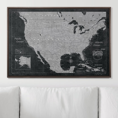 Push Pin USA Map: Modern Slate (Pins Included)