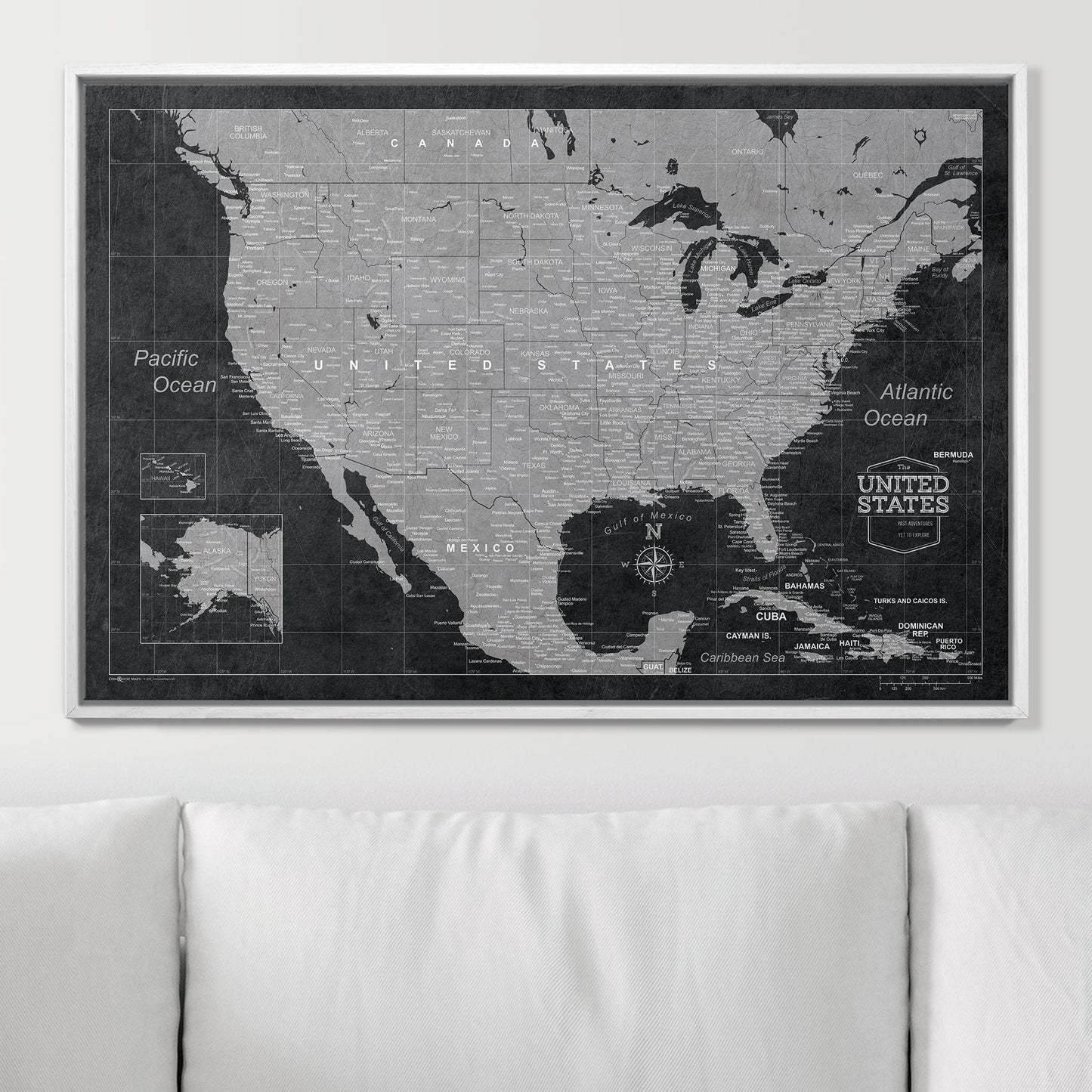 Push Pin USA Map: Modern Slate (Pins Included)