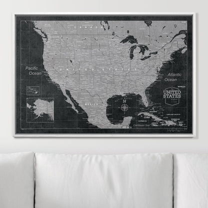 Push Pin USA Map: Modern Slate (Pins Included)